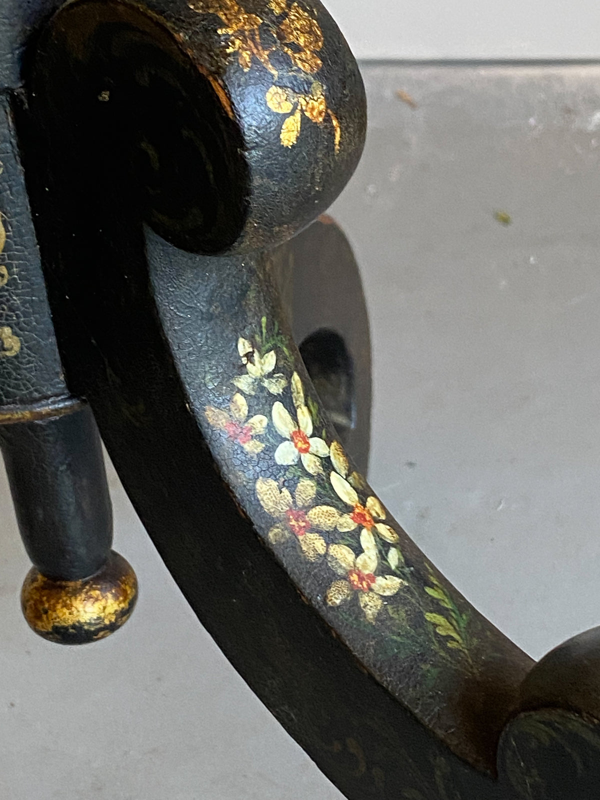 A Mid 19th Century Ebonised and Polychromed Table