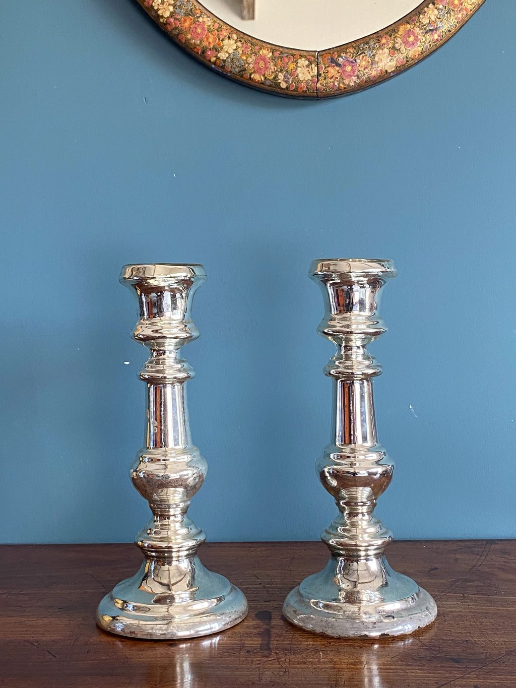 A Pair 19th Century Mercury Glass Candlesticks