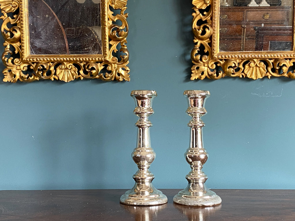 A Pair 19th Century Mercury Glass Candlesticks