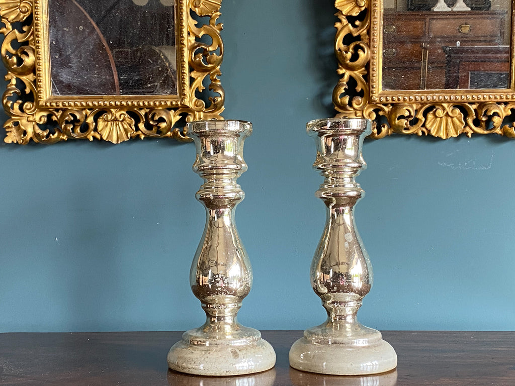 A Pair of 19th Century Mercury Glass Candlesticks