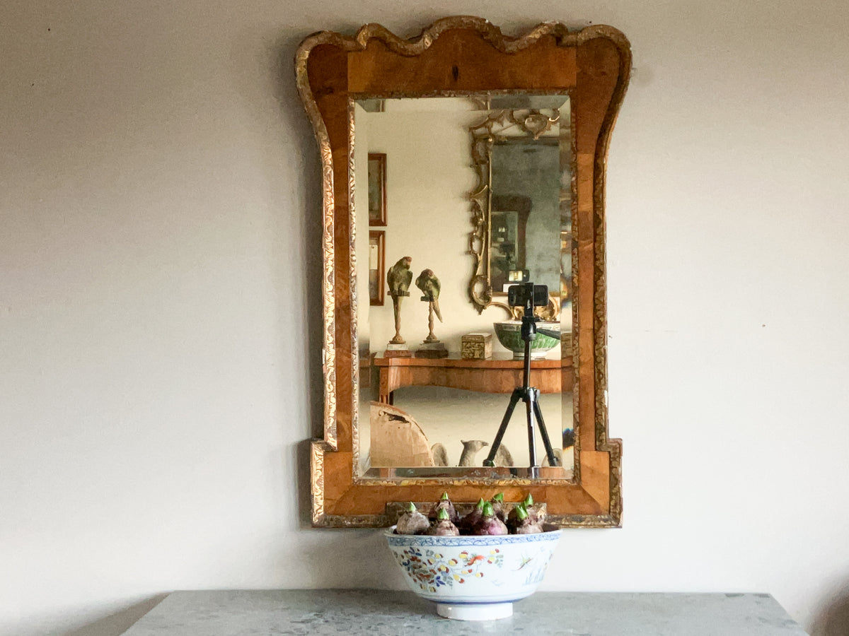 George II Walnut and Giltwood Mirror