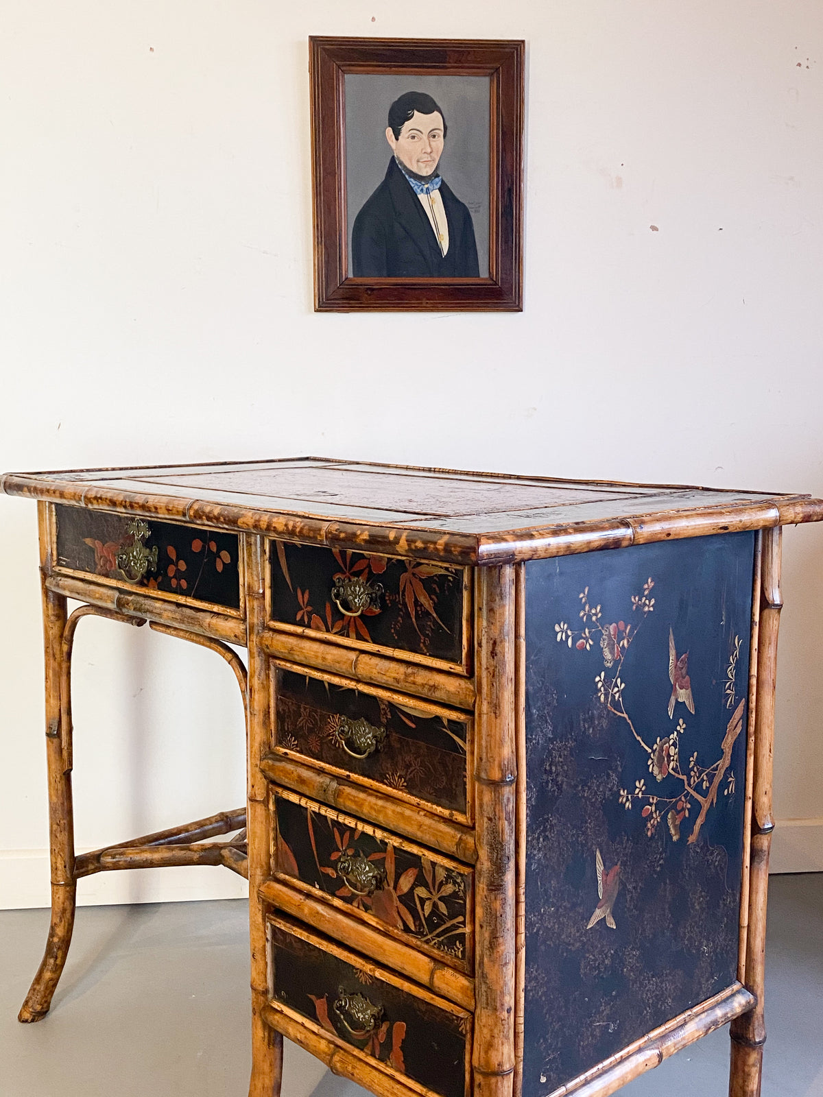 19th Century English Bamboo and Lacquer Desk