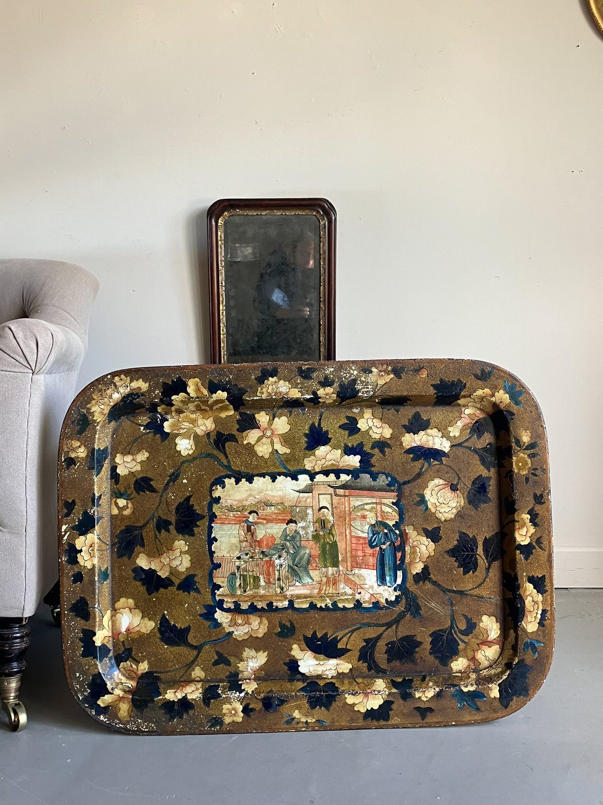 A Regency Toleware Tray on Stand