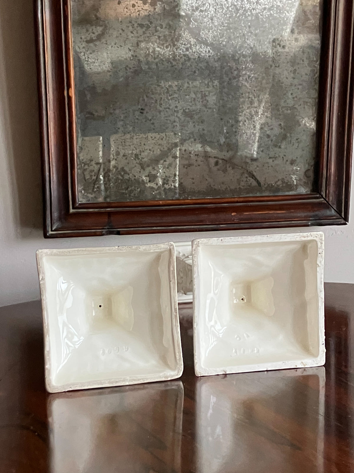 A Pair of Early 19th Century Creamware Columnar Candlesticks