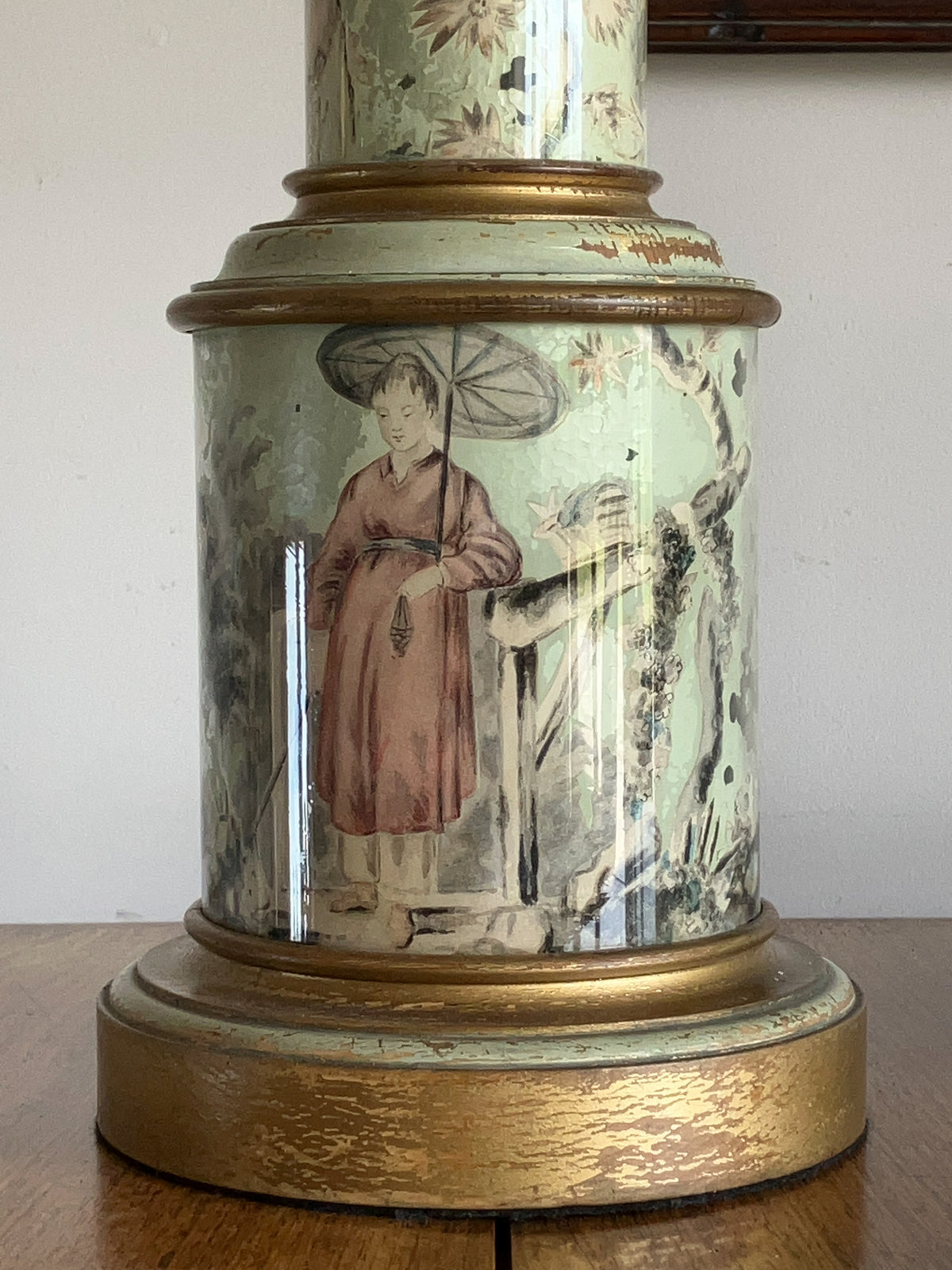 A Large Mid 19th Century Decalcomania Lamp Base